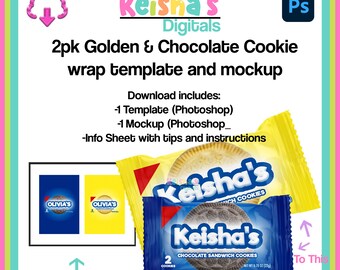 Chocolate Cookie 2-Pack Party Favor Template, PSD Mockup (Instant Download)