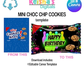 Mini Chocolate Chip Cookie Canva Template, DIY Party Favor (PDF)