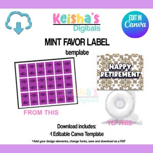 Mint Candy Favor Label Canva Template, Party Favor Template, DIY Party, Blank Party Template, Editable Template , Printable Party
