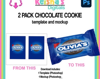 Chocolate Cookie 2 pack Party Favor Template, DIY Party, PSD Files, Snack Template, PSD Mockups, Instant Download