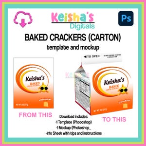 Baked Fish Crackers Carton Label Party Favor Template, Treat Table Favor, Swag Bag DIY Party, PSD Files, PSD Mockups, Party Planner
