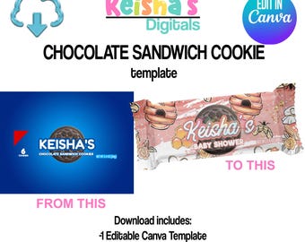 Chocolate Sandwich Cookies Canva Template, DIY Party Favor (PDF)