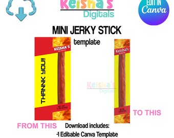 Mini Jerky Stick Canva Template, DIY Party Favor (PDF)