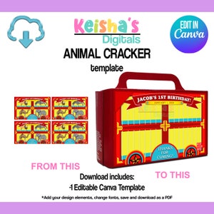 Animal Cookies Crackers Canva Template, Party Favor Template, DIY Party, Blank Party Template, Editable Template , Printable Party