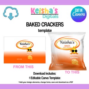 Baked Fish Cracker Bag label Canva Template, Crackers Party Favor Template, DIY Party, Blank Party Template, Editable Template, Printable