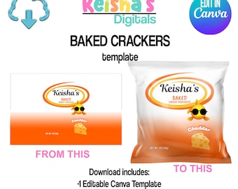 Baked Fish Cracker Bag label Canva Template, Crackers Party Favor Template, DIY Party, Blank Party Template, Editable Template, Printable