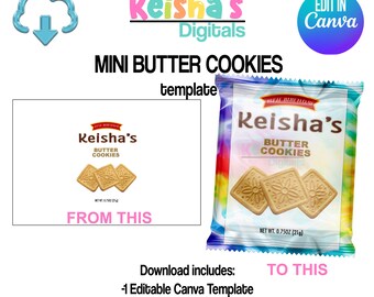 Mini Butter Cookies Label Canva Template, Blank DIY Party Favor Template