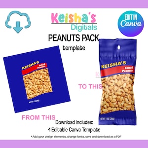 Peanuts Pack Label Canva Vorlage, Party Favor Template, DIY Party, leere Partyvorlage, bearbeitbare Vorlage, druckbare Party