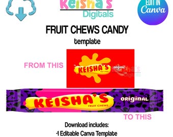 Fruit Chews Candy Canva Template, DIY Party Favor (Digital Download)
