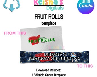 Fruit Rolls Candy Template, DIY Party Favor (PDF)