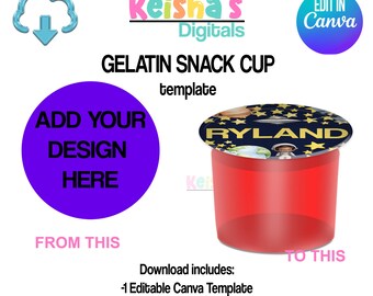 Gelatin Snack Cup Canva Template, DIY Party Favor (PDF)
