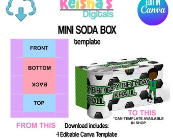 Mini Soda Box Canva Template, DIY Party Favor (PDF)
