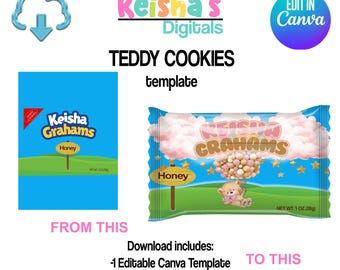 Teddy Cookies Canva Template, DIY Party Favor (PDF)