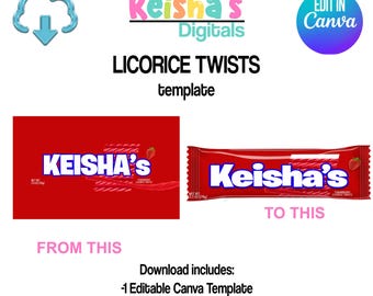 Licorice Twists Candy Canva Template, DIY Party Favor (PDF)