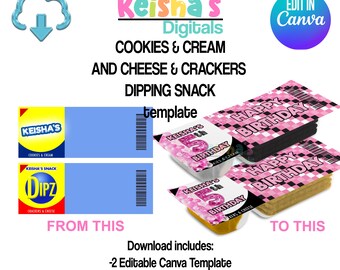 Dipping Snacks Favor Template, Cookies and Cream, Cheese and Crackers Canva Template, DIY Party Favor (Digital Download)