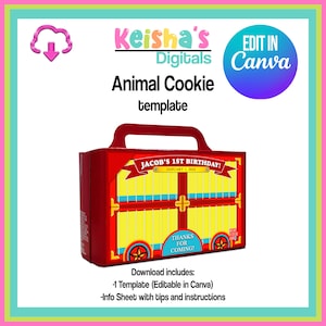Animal Cookies Crackers Canva Template, Party Favor Template, DIY Party, Blank Party Template, Editable Template , Printable Party