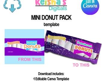 Mini Donut Pack Canva Template, DIY Party Favor (Digital Download)