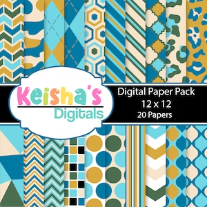 Papel digital temático de praia e oceano para uso comercial, listras, pontos, leopardos, divisas, azuis, amarelos, bege, download instantâneo