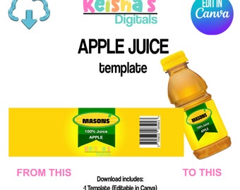Apple Juice Bottle Label Canva Template, Party Favor Template, DIY Party, Blank Party Template, Editable Template , Printable Party