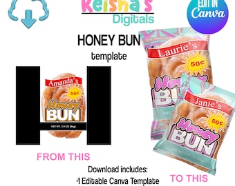 Modello Honey Bun Canva, modello bomboniera, festa fai da te, modello festa vuoto, modello modificabile, festa stampabile