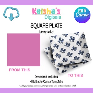 Quadratische Platte Canva Vorlage, Partygeschenk Vorlage, DIY Party, leere Partyvorlage, bearbeitbare Vorlage, druckbare Party
