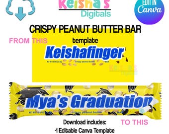 Crispy Peanut Butter Bar Canva Template, DIY Party Favor (Digital Download)