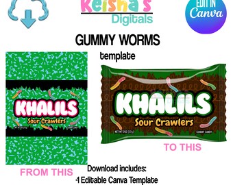 Gummy Worms Canva Template, DIY Party Favor (Digital Download)