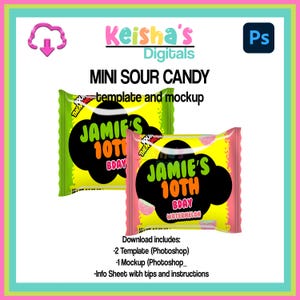 Mini Sour Candy Label Party Favor Template, Treat Table Favor, Swag Bag DIY Party, PSD Files, PSD Mockups, Instant Download, Party Planner