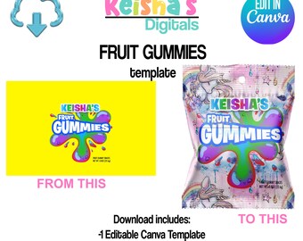 Fruit Gummies Canva Template, DIY Party Favor (Digital Download)