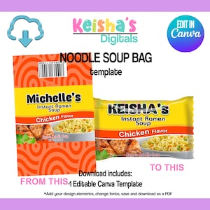 Noodle Bag Label Canva Template, Party Favor Template, DIY Party, Blank Party Template, Editable Template , Printable Party