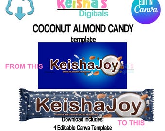 Coconut Almond Candy Label Canva Template, Blank DIY Party Favor Template