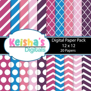 Schmetterling Flügel Themen Muster digitales Papier Kommerzielle Nutzung, Polka Dots, Streifen Chevrons, Lila, Rosa, Blau Sofort Download