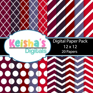 Carta digitale con motivo a tema bacche, uso commerciale, pois, strisce, chevron, rosso, viola, lavanda, download immediato