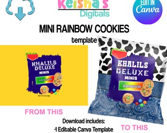 Mini Rainbow Cookies Canva Template, DIY Party Favor (PDF)