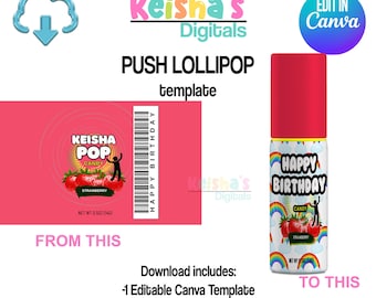 Push Lollipop Canva Template, DIY Party Favor (PDF)