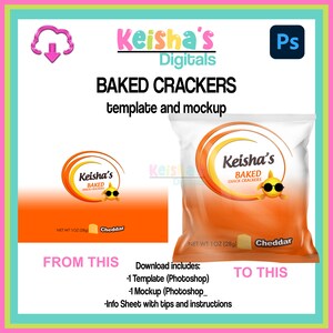 Baked Fish Crackers Bag Label Party Favor Template, Treat Table Favor, Swag Bag DIY Party, PSD Files, PSD Mockups, Party Planner