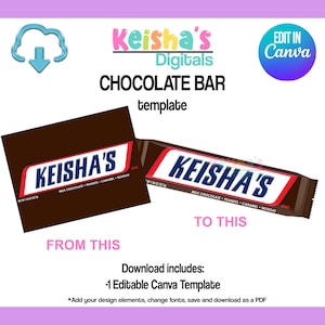 Chocolate Bar Label Canva Template, Party Favor Template, DIY Party, Blank Party Template, Editable Template , Printable Party