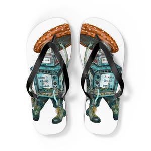 Quirky Robot Flip Flops | Fun Summer Footwear | Unique Beach Sandals | Gift for Tech Lovers | Whimsical Vacation Shoes