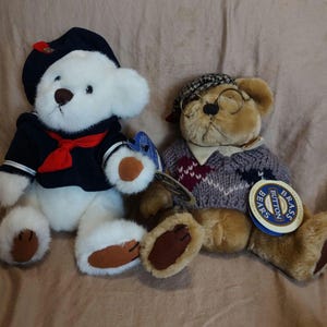 vintage pair of brass button bears Sherwood and Taylor in outfits
