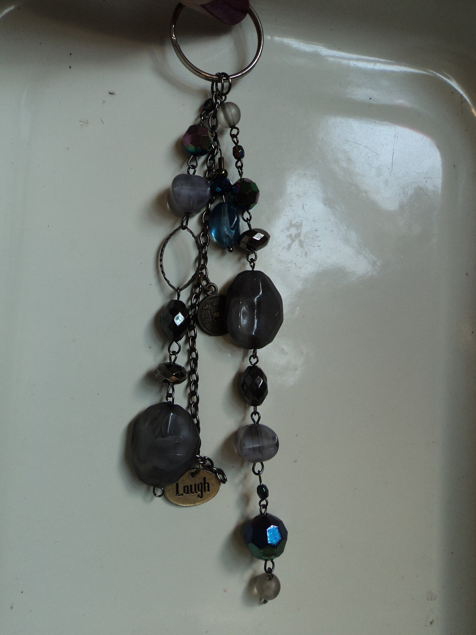 Hand Made Handmade Key Ring Key Chain Blue Rhinestones Bauble Etsy UK