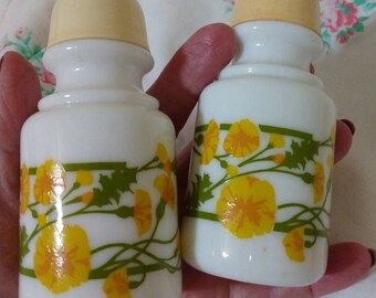 Vintage Avon Salt and Pepper Shaker Yellow Flowers and Yellow Lid