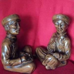 Vintage 1958 Oriental Asian wisemen figurines bookends heavy figures