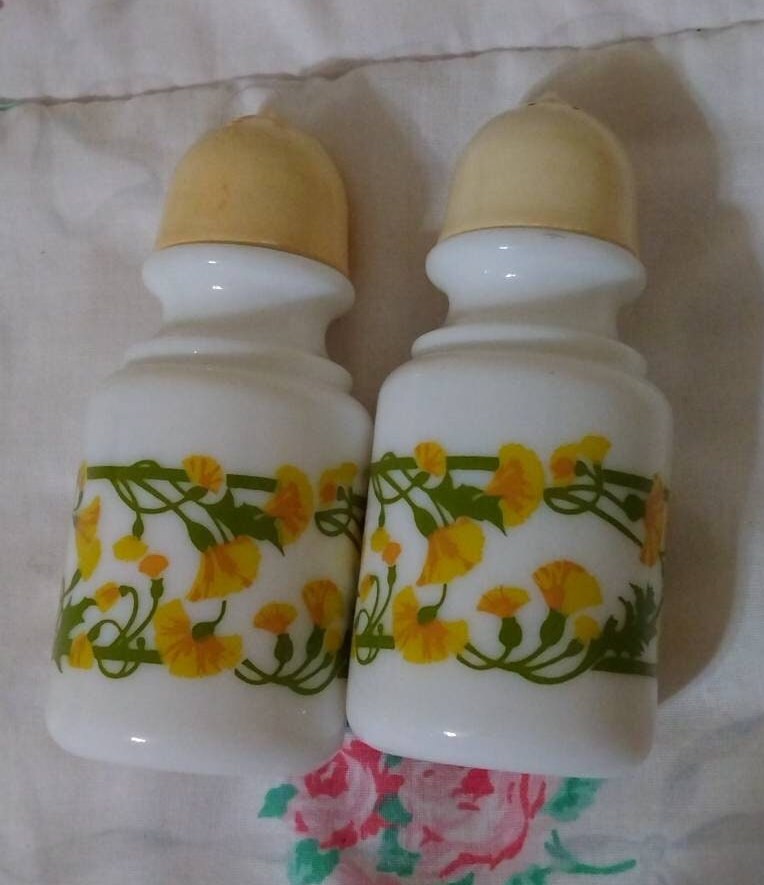 Vintage Avon Salt and Pepper Shaker Yellow Flowers and Yellow Lid