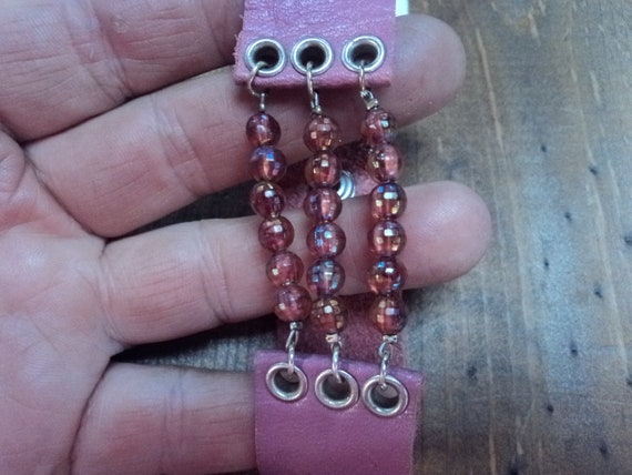 Vintage pink leather Faded Glory beaded snap clou… - image 2