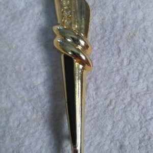 Vintage gold plated 3 inch  brooch black stripe 3 rhinestone scarf accessories