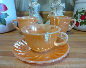 Four Pieces Vintage Anchor Hocking Peach Swirl Suburbia 6 Inch 