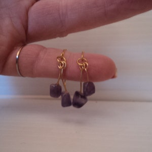 Amethyst stone Febuary birthstone handmade pierced earrings with gold hypo allergenic hooks wires