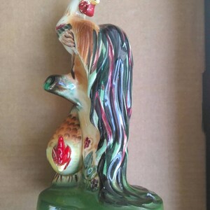 Vintage ceramic rooster and hen figurine fancy feathers farmhouse decor