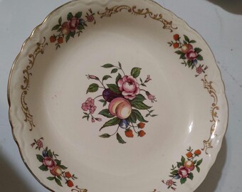 Vintage Soup ice cream bowl set of 6 Homer Laughlin 6 inch pink bouquet flowers gold trimmed