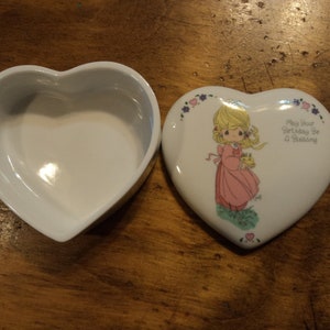 Precious moments vintage birthday blessings heart shaped box collectible Enesco container jewelry trinket box